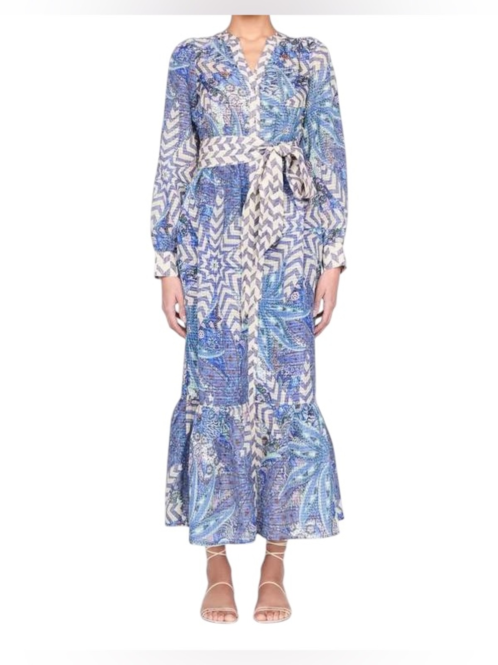 Marie Oliver Hannon Anise Breeze Linen Blend Maxi Dress Blue Size 14